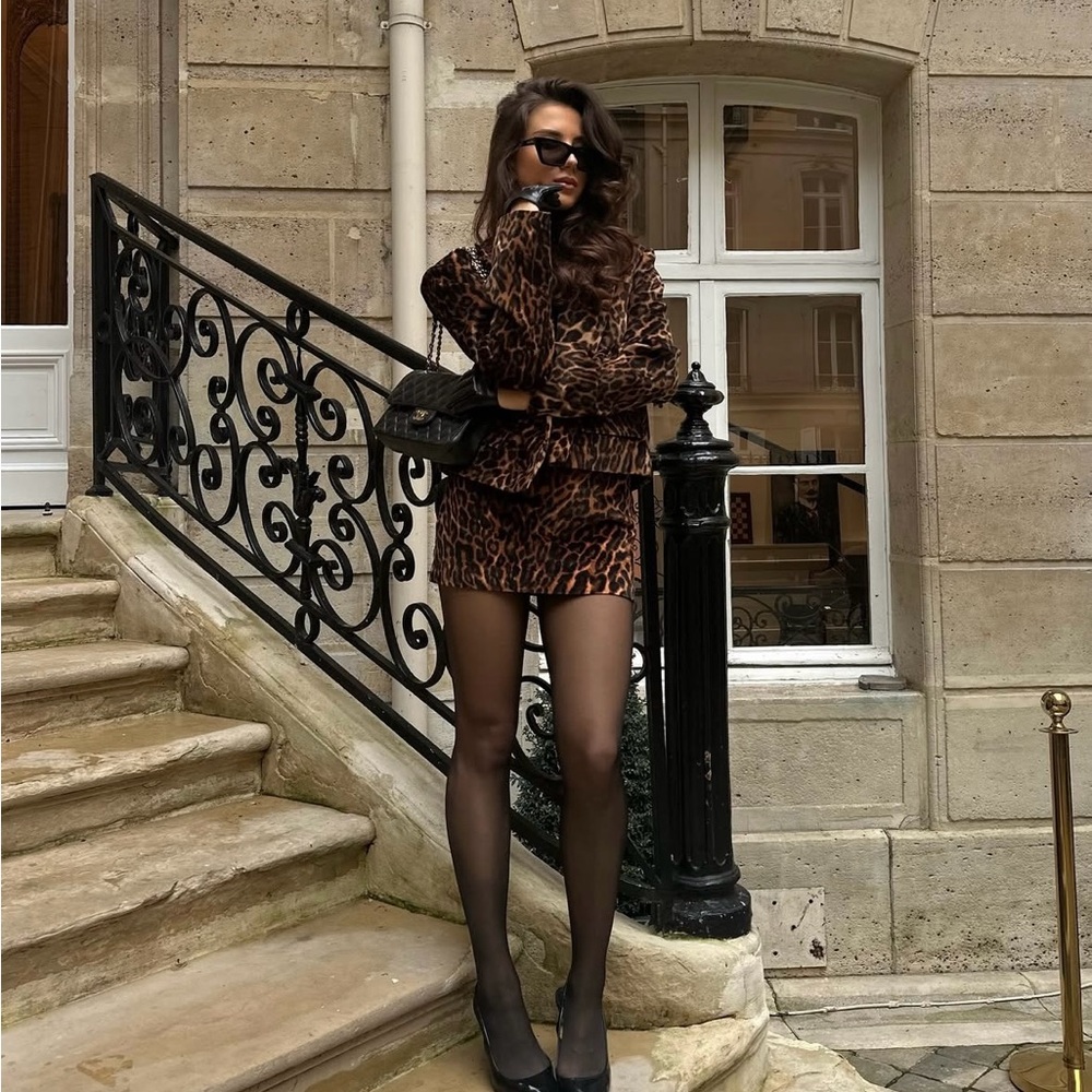 Zara brown blazer animal print velvet velour cheetah leopard suit jacket - Picture 7 of 15